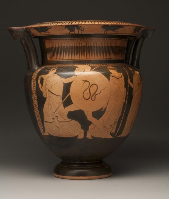 Primary image for Red-figure column krater (attempted abduction of Helen by Theseus; three draped youths)